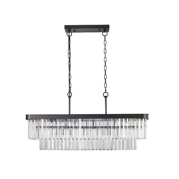 11-Light Black Crystal Chandelier Pendant Lighting for Dinning Room Living Room