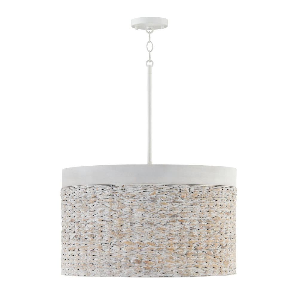 Tallulah 24 in W x 14 in H 4-Light Drum Pendant in White Chalk Wash made with Handcrafted Mango Wood and Water Hyacinth price history on PriceWatchPro