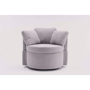 Light Gray Teddy Fabric Swivel And Storage Chair With Back Cushion