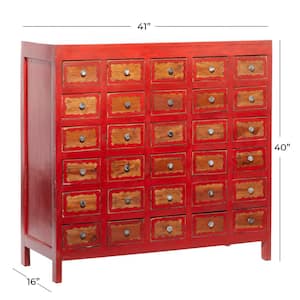 41 in. W Red Wood 30 Drawer Cabinet