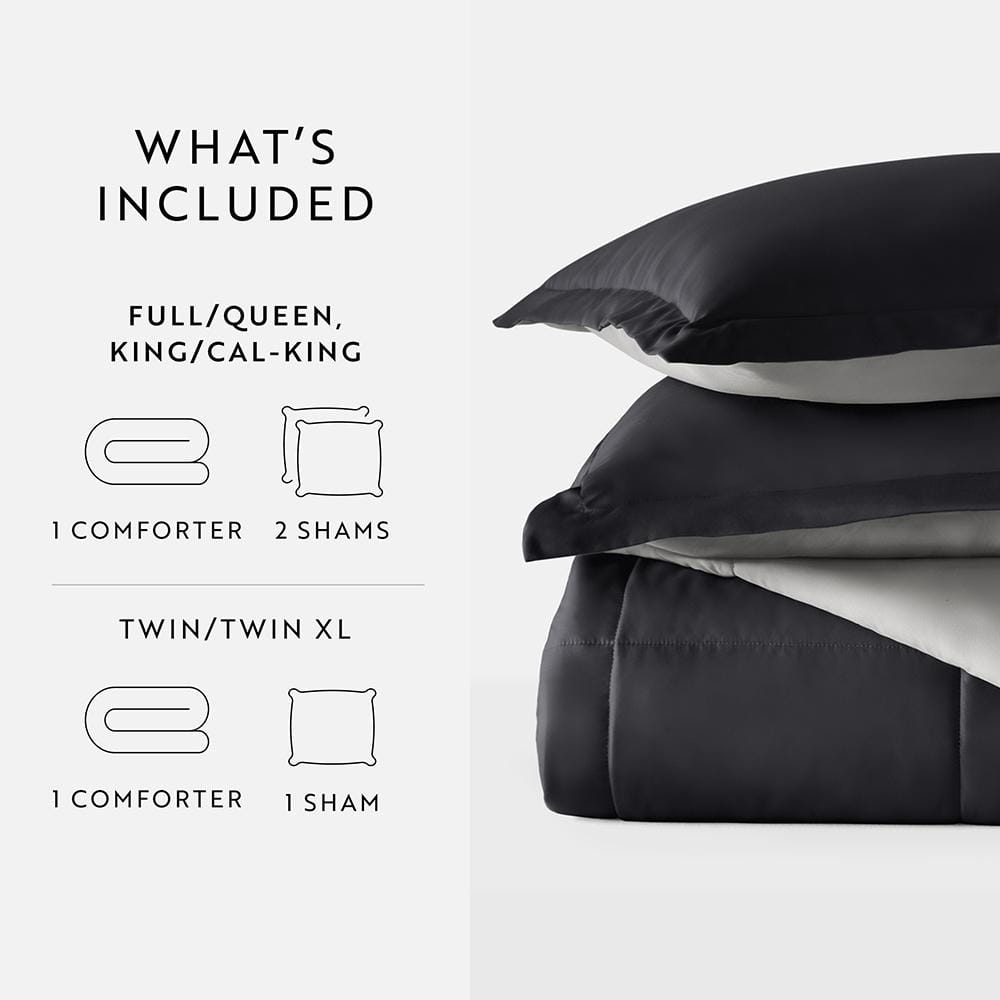 Black and Fog Twin Reversible Microfiber Comforter Set