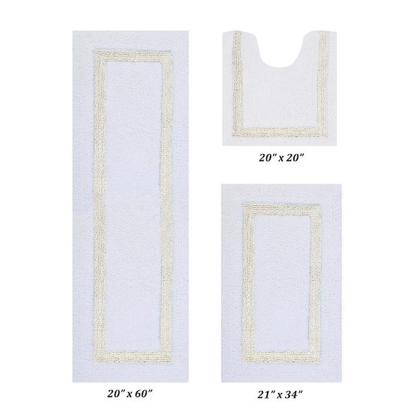 Better Trends Hotel Collection White/Ivory (20" x 20" : 21" x 34" : 20" x 60") 100% Cotton 3 Piece Bath Rug Set