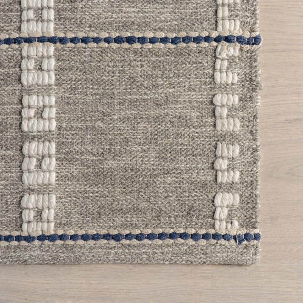 Morgan Gray and White Wool Geometric Check Area Rug, 5' x 8'