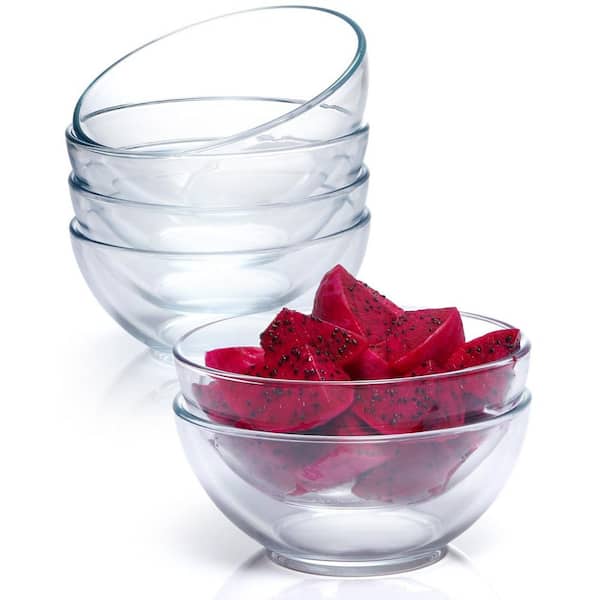 16 fl. oz. 6 in. Clear Tempered Glass Dessert Bowls, Microwave and Oven Safe Kitchen Serving Bowls for Snacks (Set of 6)