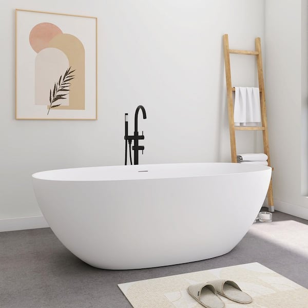 SJ STAR&JANE Zora 63 in. x 29 in. Stone Resin Freestanding Soaking