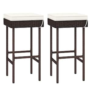 Metal Outdoor Bar Stools with Off White Cushion (set of 2)