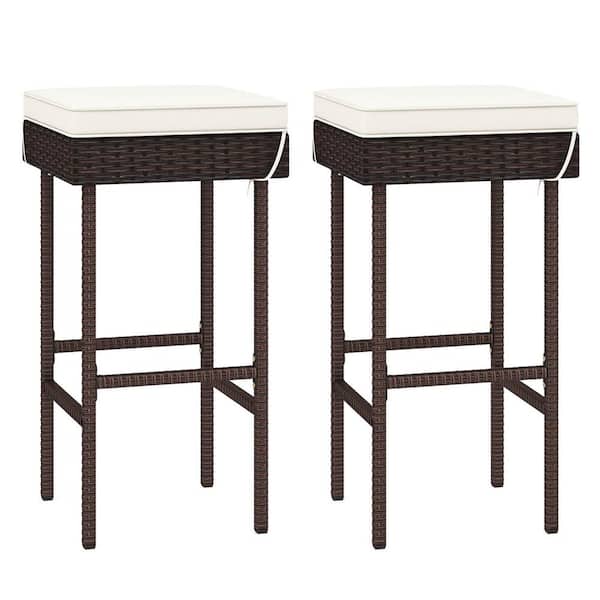 Metal Outdoor Bar Stools with Off White Cushion (set of 2)