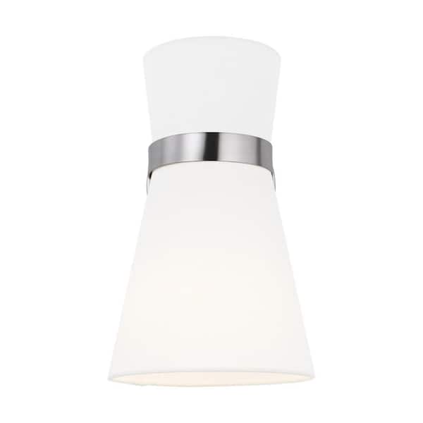 Generation Lighting Clark 7 in. 1-Light Brushed Nickel Wall Sconce With White Linen Shade