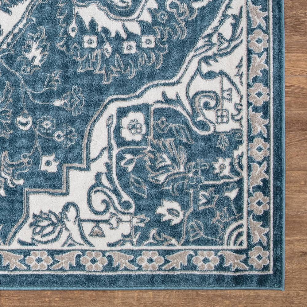Blue and White Medallion 8' x 10' Synthetic Area Rug