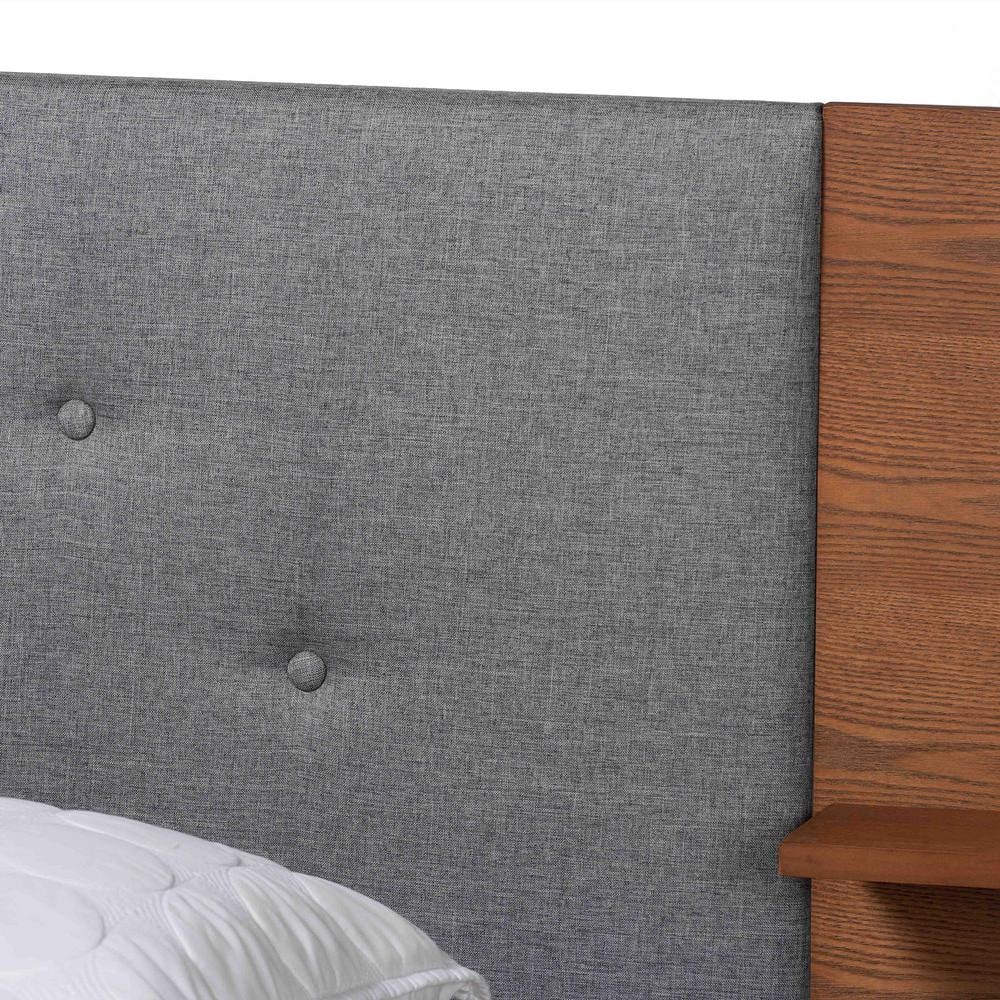 Eliana Gray and Walnut King Upholstered Platform Bed with Storage