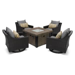 Deco 5-Piece Wicker Motion Patio Fire Pit Conversation Set with Sunbrella Charcoal Gray Cushions