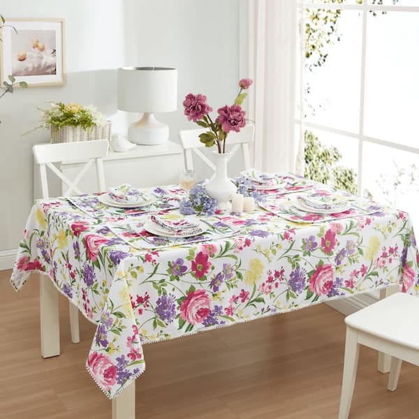 Threadmade Home Sophia Pom Pom Tablecloth, Multicolor - 52"W x 52"L Square