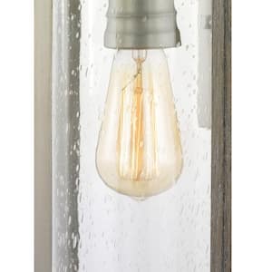 Palermo Grove 15.87 in. 1-Light Antique Nickel Farmhouse Outdoor Wall Lantern Sconce with Weathered Gray Wood Accents