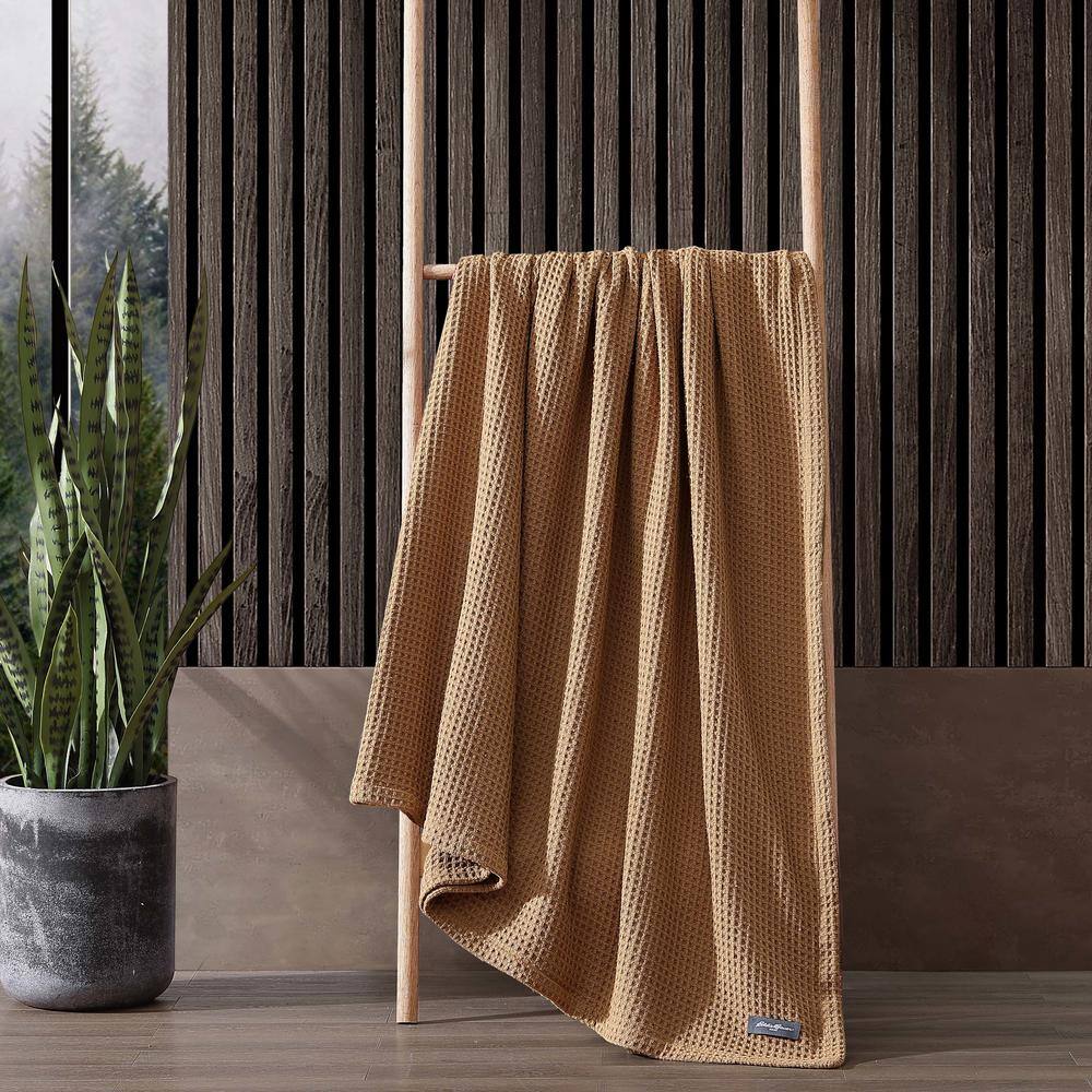 Full Brown Cotton Knitted Reversible Blanket Set