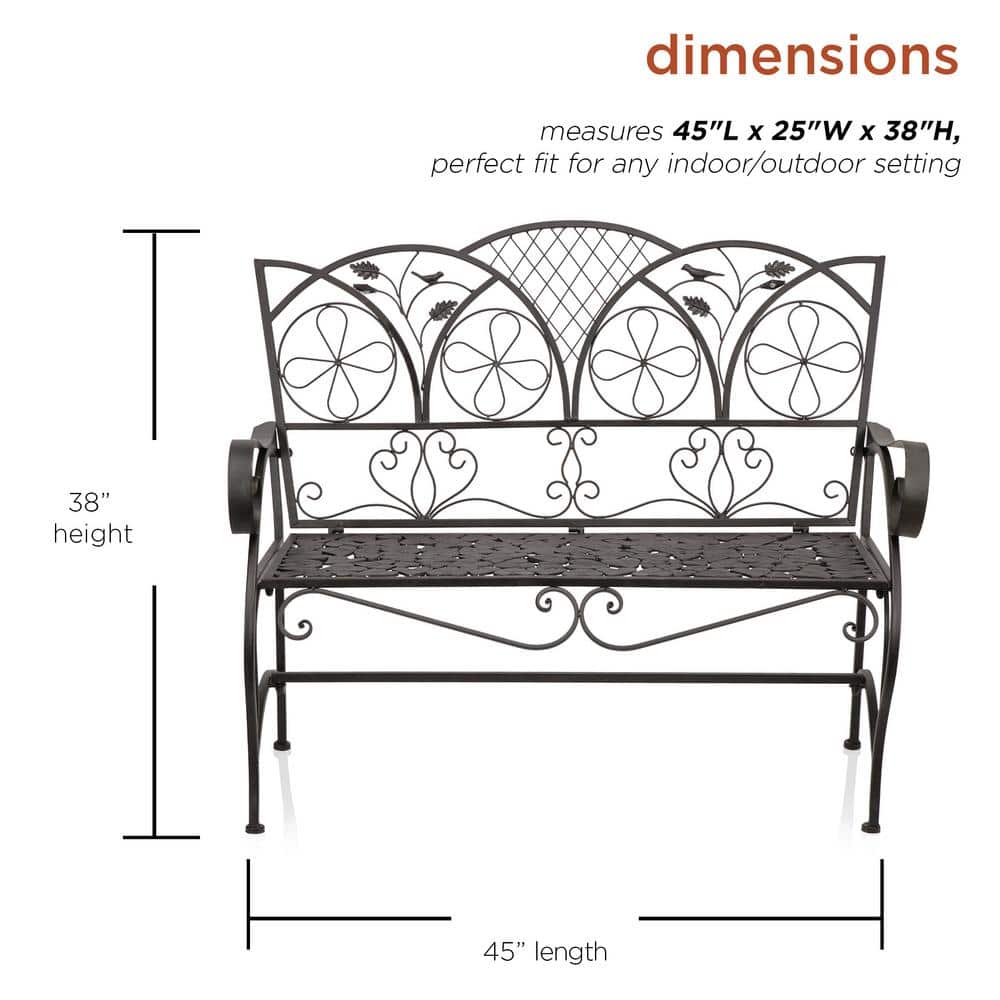 Elegant Alpine 45'' Brown Metal Garden Bench with Backrest