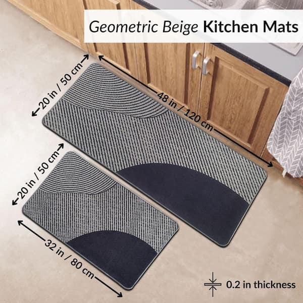 Set of 2 Geometric Gray 20 in. W x 32 in. L and 20 in. W x 48 in. L Polyester Low Profile Indoor Kitchen Mat
