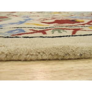 Ivory 7 ft. 9 in. Round Hand Tufted Wool Transitional Suzani Area Rug