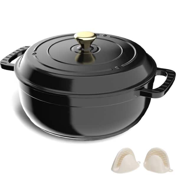 7.5 qt. Enameled Cast Iron Round Dutch Oven in Black with Lid