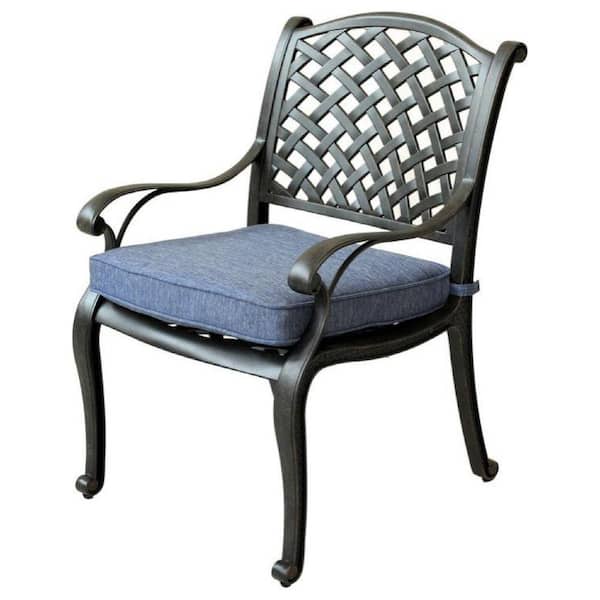 Benjara Black and Blue Fabric Swivel Dining Arm Chair