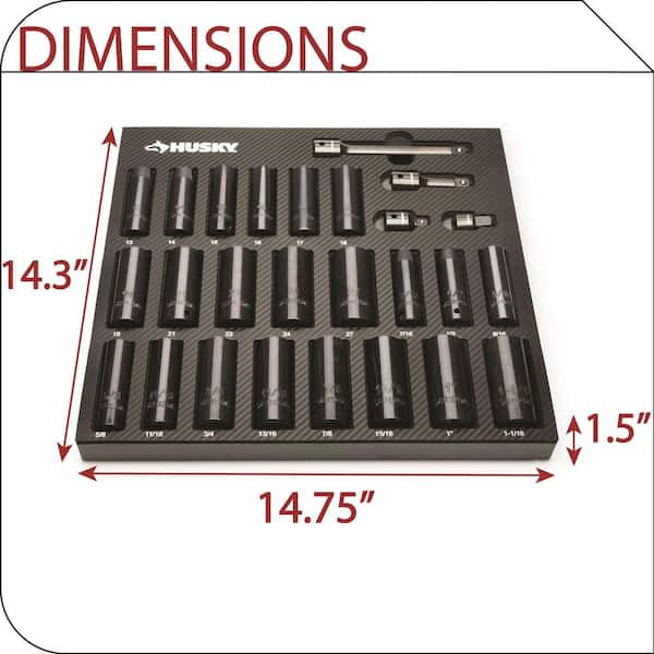 Husky 1/4 in., 3/8 in. and 1/2 in. Drive Chrome and Impact Socket