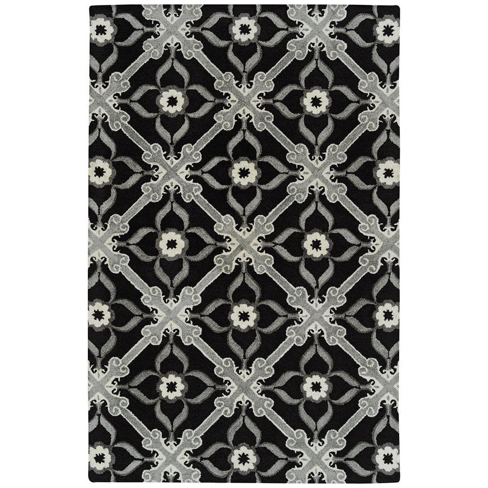 Kaleen Peranakan Tile Collection Black 5 ft. x 8 ft. Geometric Indoor/Outdoor Area Rug