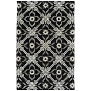 Peranakan Tile Collection Black 5 ft. x 8 ft. Geometric Indoor/Outdoor Area Rug