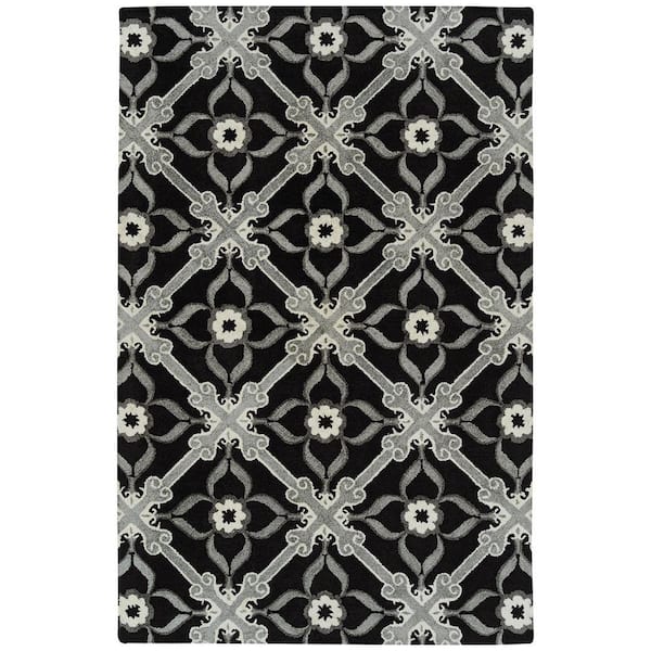Kaleen Peranakan Tile Collection Black 5 ft. x 8 ft. Geometric Indoor/Outdoor Area Rug