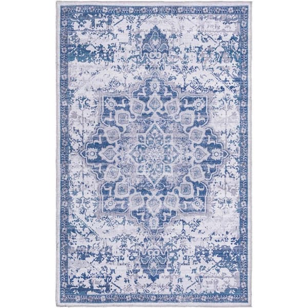 Unique Loom Renaissance Roma Gray Blue 4 ft. x 6 ft. Machine Washable Area Rug