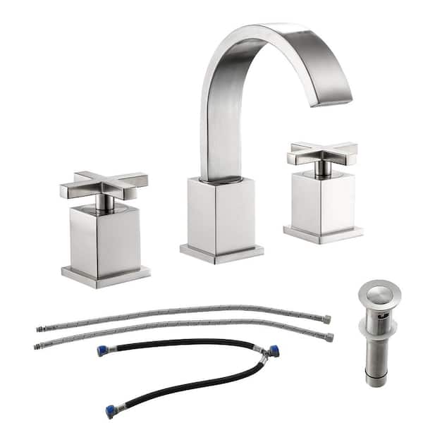 LORDEAR 8 in.Widespread Stainless Steel Double Handle Bathroom Faucet in Brushed Nickel with Drain Assembly