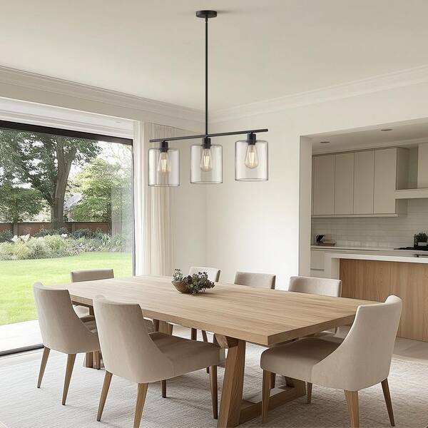 Emeritpro Industrial 3-Light Black Island Pendant Light with Clear