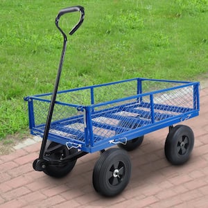 3.53 cu. ft. 550 lbs. Steel Wagon Garden Cart with Solid Tires in Blue