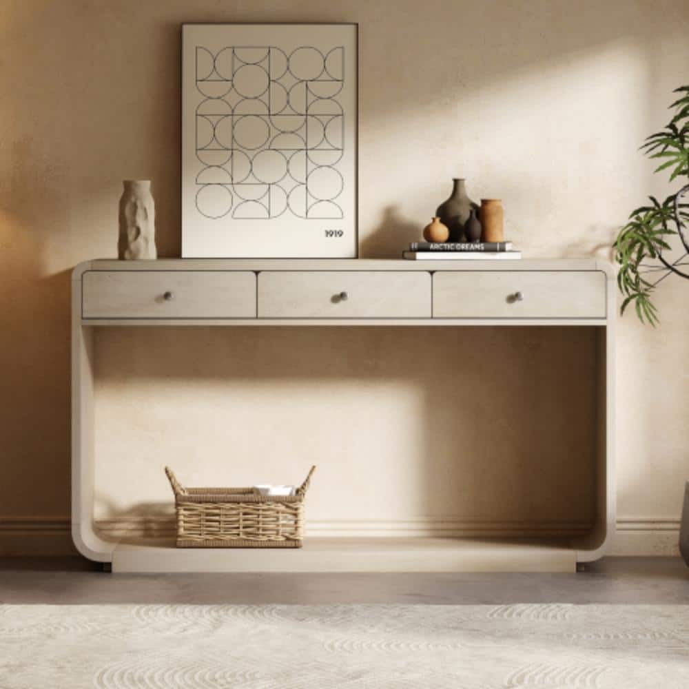 Antique Natural Console Table with 3 Drawers & Shelf, Curved Legs Painted Finish Entryway price history on PriceWatchPro