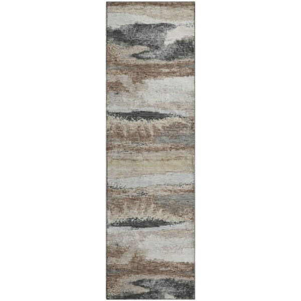 Mayfield Premium Machine Washable Abstract AMF942 Taupe 2 ft. 3 in. x 7 ft. 6 in. Runner Rug