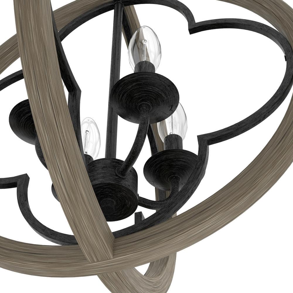 French Oak Transitional Globe Pendant Light with Quatrefoil Design