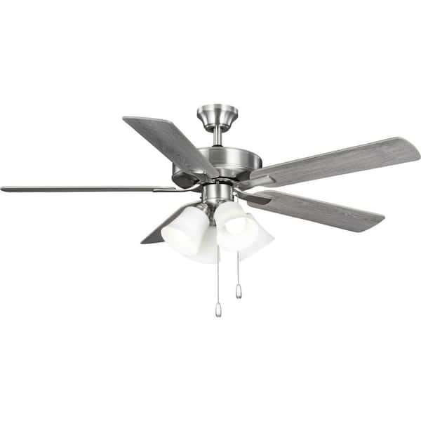 Progress Lighting AirPro 52 in. Indoor Brushed Nickel Transitional Ceiling Fan with 3000K Light Bulbs Included with Remote for Living Room