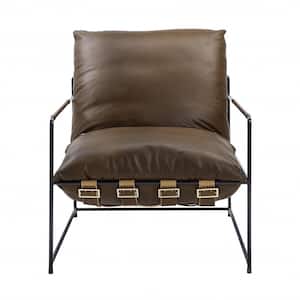 Amelia 34 in. Brown Leather Arm Chair
