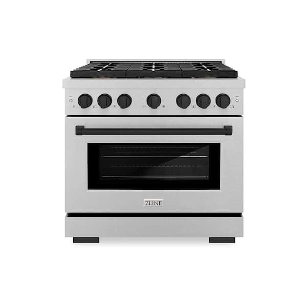 Autograph 36 in. 5.2 cu. ft. Paramount Gas Range with 6-Burner Cooktop and Gas Oven in Satin Stainless and Matte Black