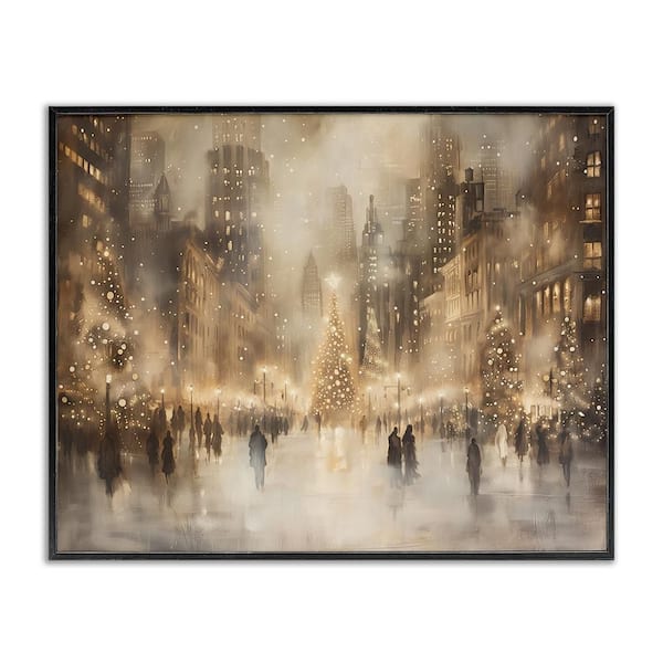 Christmas In New York by Arlington Prints 1 Piece Black Framed Giclee Country Art Print 24 in. x 30 in.