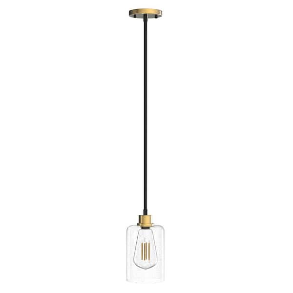 TOZING 1-Light Black Modern Pendant Lighting Industrial Hanging Light Fixture with Seeded Glass Shade for Kitchen Island