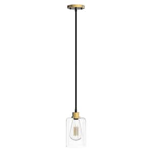 1-Light Black Modern Pendant Lighting Industrial Hanging Light Fixture with Seeded Glass Shade for Kitchen Island