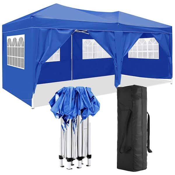 Misopily 10 ft. x 20 ft. Blue Folding Pop-Up Canopy, Outdoor Shelter Tent w/6 Removable Sidewalls, Carry Bag for Event, Camping