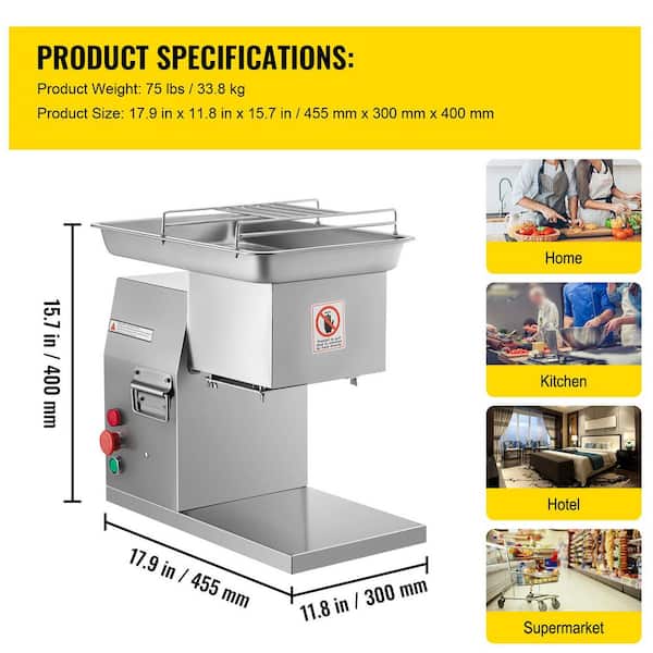 SVOPES Commercial Meat Cutter Machine, 1100 Lb./H, Stainless Steel With Pulley 600-Watt Electric Food Slicer For Kitchen,Silver TSQPJ000000000001V1-0826 - The Home Depot