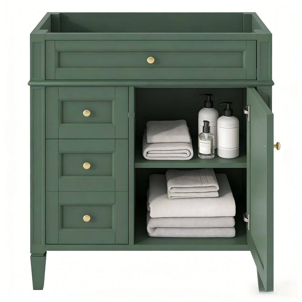 30 in. Bath Vanity Cabinet without Top in Green, Solid Wood Modern Bathroom Storage Cabinet with 2 Drawers