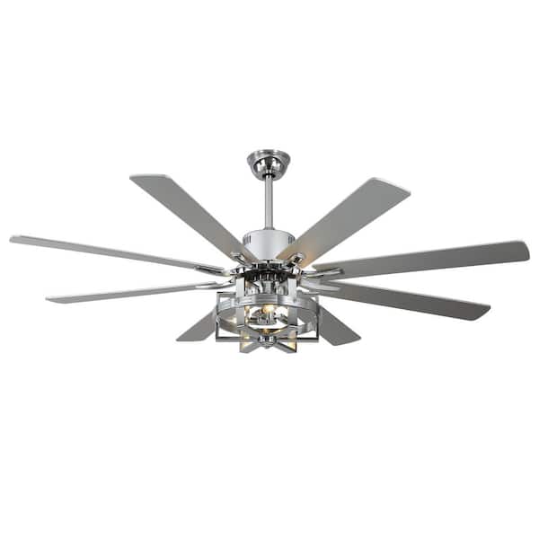 Vintlume 65 in. Indoor Chrome Metal Caged Ceiling Fan with Light, 6-Speed Reversible Ceiling Fan with Remote