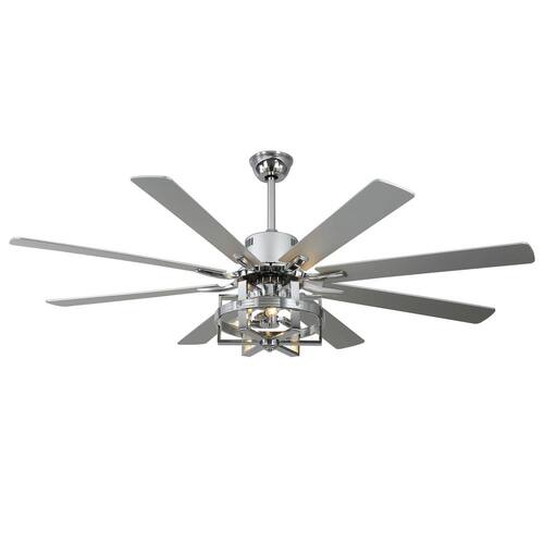 Vintlume 65 in. Indoor Chrome Metal Caged Ceiling Fan with Light, 6-Speed Reversible Ceiling Fan with Remote Bella Depot Ceiling Fans With Lights