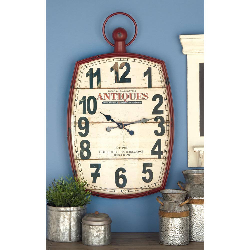 XL Red and White Vintage Metal Wall Clock