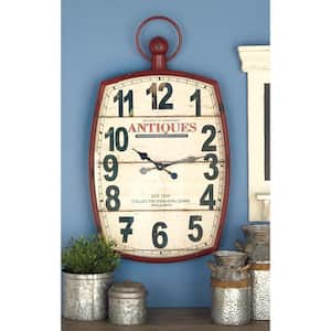 19 in. x 33 in. Red Metal Distressed Pocket Watch Inspired Wall Clock