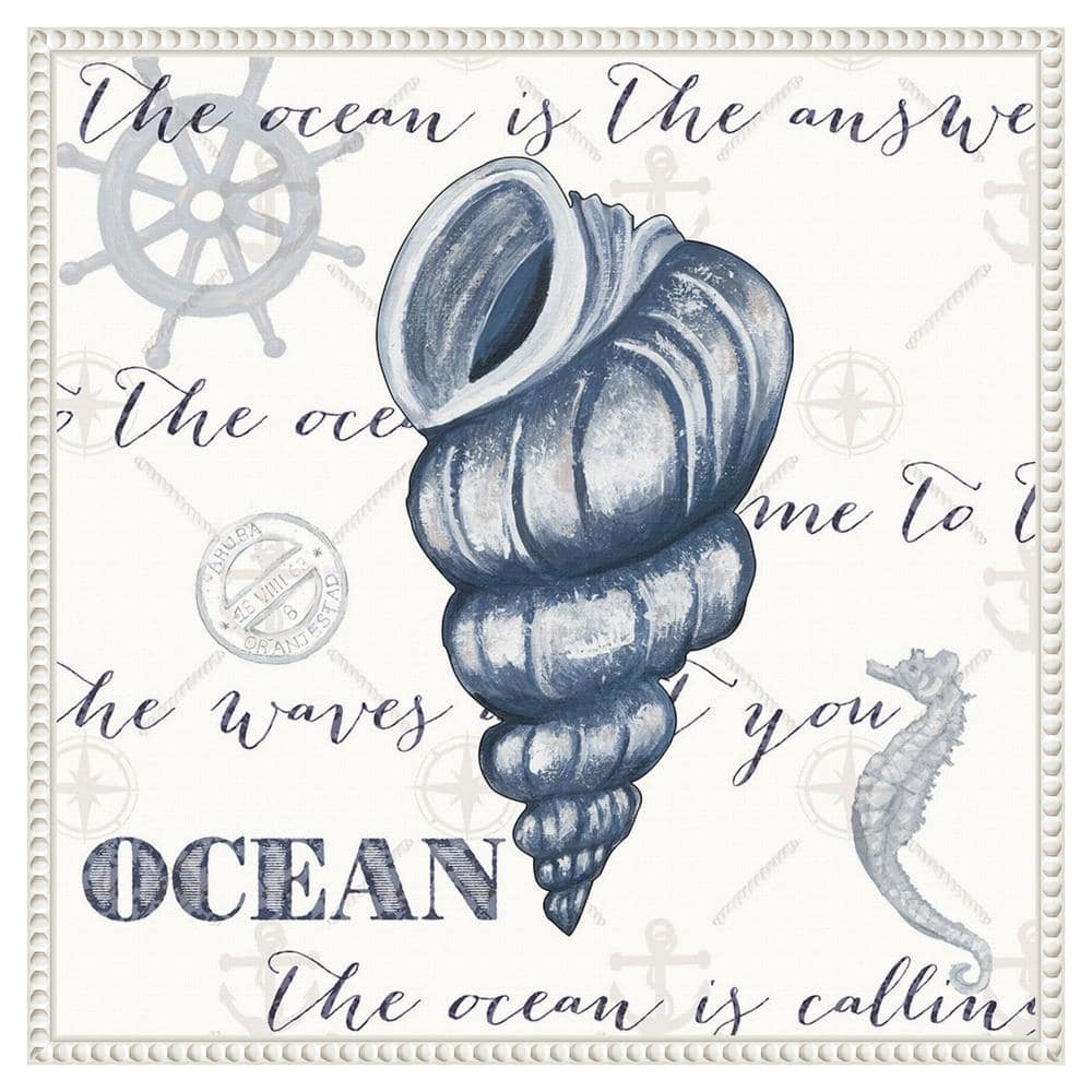 Indigo Ocean Treasures I Coastal Canvas Wall Art with White Frame