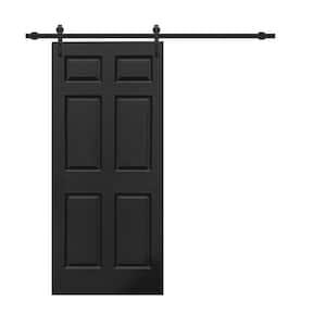 30 in. x 80 in. Black Painted Composite MDF 6-Panel Interior Sliding Barn Door with Hardware Kit