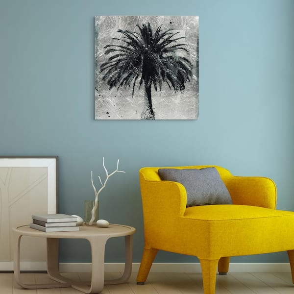 Unframed Nature Palm Tree Reverse Printed on Tempered Glass with Silver Leaf Wall Art 24 in. x 24 in.